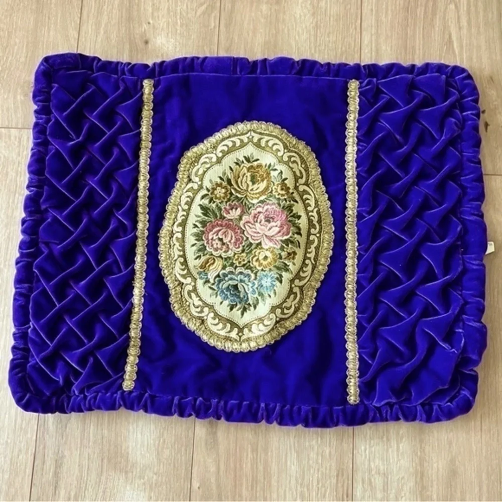 Vintage Purple Velvet & Tapestry Pillow Cover Sham